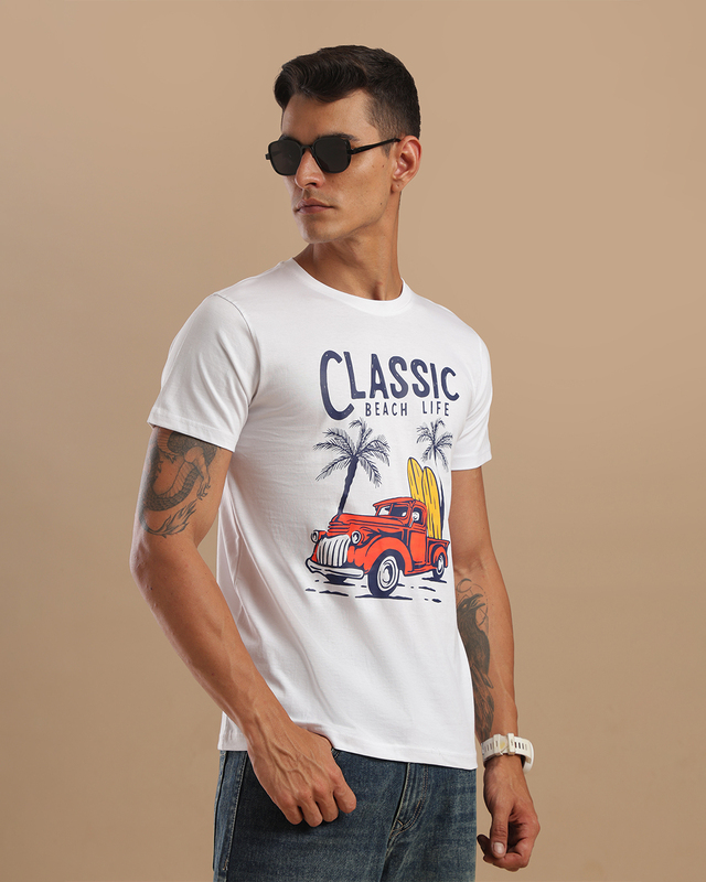 Printed T-Shirts for Men - white classic