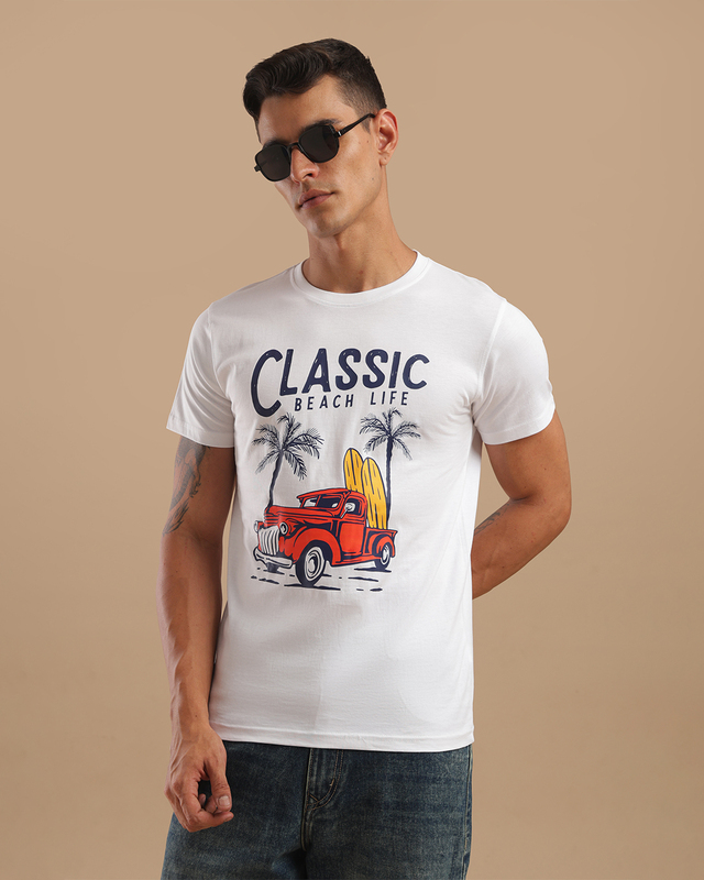 Printed T-Shirts for Men - white classic