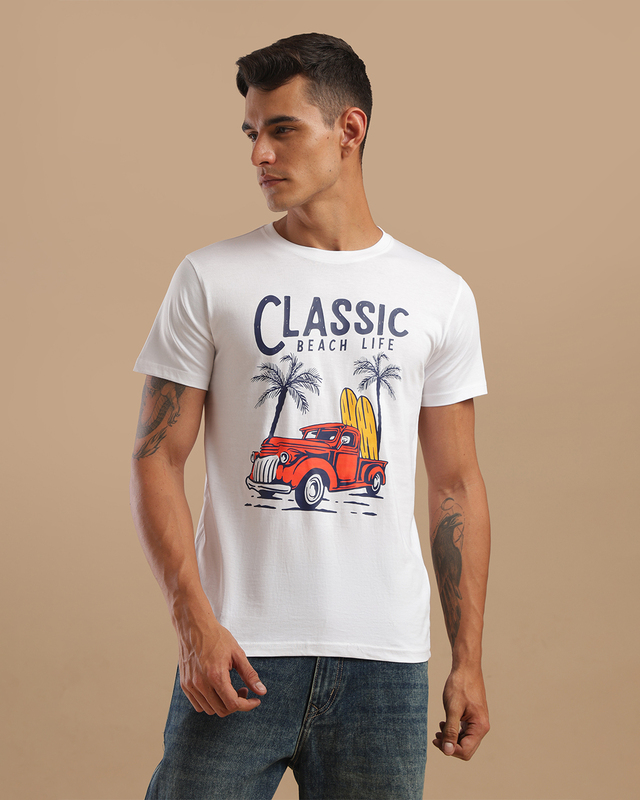 Printed T-Shirts for Men - white classic