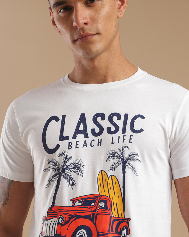 Printed T-Shirts for Men - white classic